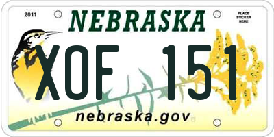 NE license plate XOF151