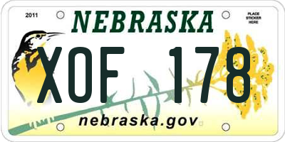 NE license plate XOF178