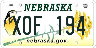 NE license plate XOF194