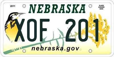 NE license plate XOF201