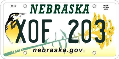 NE license plate XOF203