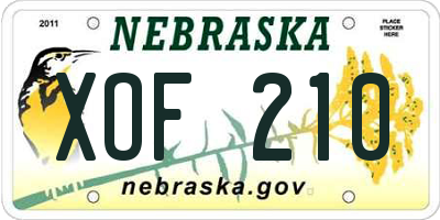 NE license plate XOF210