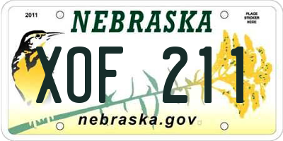 NE license plate XOF211