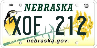 NE license plate XOF212