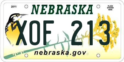 NE license plate XOF213