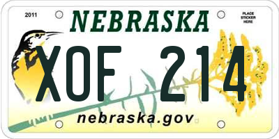 NE license plate XOF214