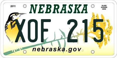 NE license plate XOF215