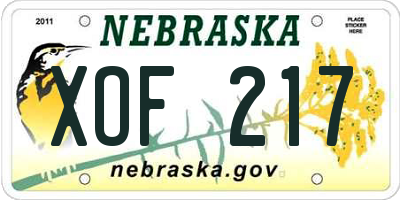 NE license plate XOF217