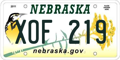 NE license plate XOF219