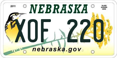 NE license plate XOF220