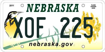 NE license plate XOF225