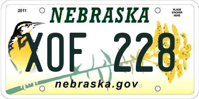 NE license plate XOF228