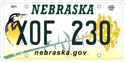 NE license plate XOF230