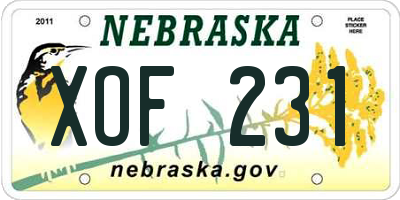 NE license plate XOF231