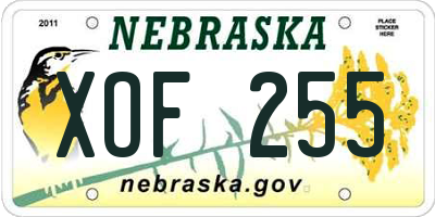NE license plate XOF255