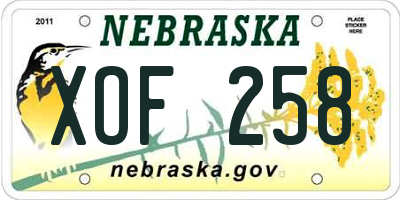 NE license plate XOF258
