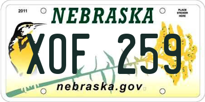 NE license plate XOF259
