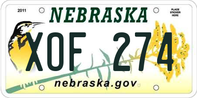 NE license plate XOF274