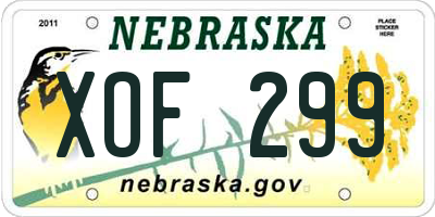 NE license plate XOF299