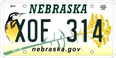 NE license plate XOF314