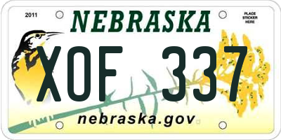 NE license plate XOF337