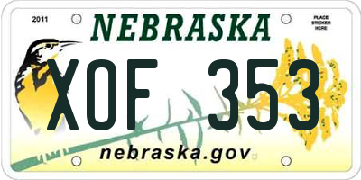 NE license plate XOF353