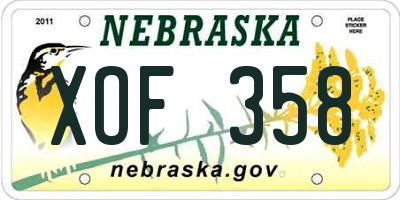 NE license plate XOF358