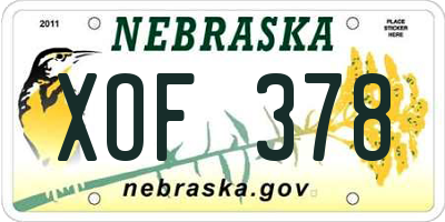 NE license plate XOF378