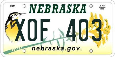 NE license plate XOF403