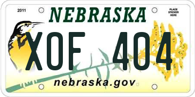 NE license plate XOF404