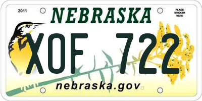 NE license plate XOF722