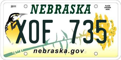 NE license plate XOF735