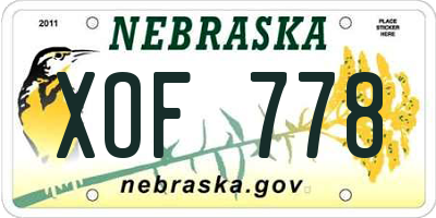 NE license plate XOF778