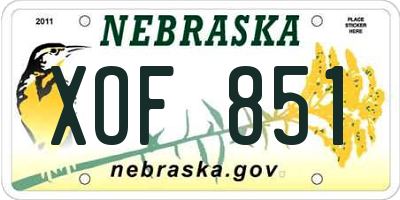 NE license plate XOF851