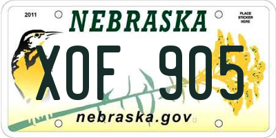 NE license plate XOF905