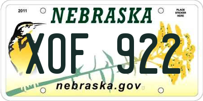 NE license plate XOF922