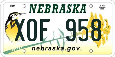 NE license plate XOF958