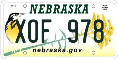 NE license plate XOF978