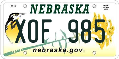 NE license plate XOF985