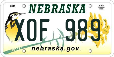 NE license plate XOF989