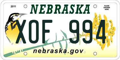 NE license plate XOF994
