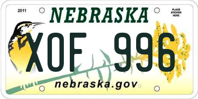 NE license plate XOF996