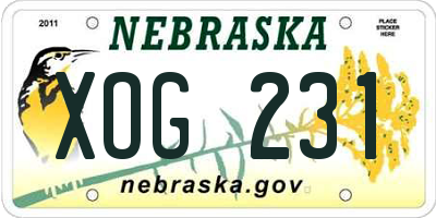 NE license plate XOG231