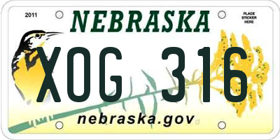 NE license plate XOG316