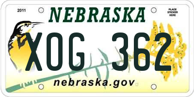 NE license plate XOG362