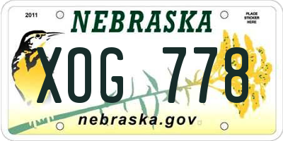 NE license plate XOG778