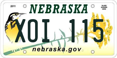 NE license plate XOI115