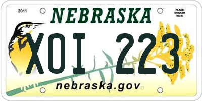 NE license plate XOI223