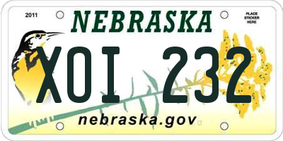 NE license plate XOI232