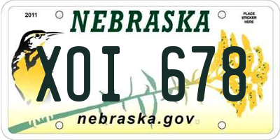 NE license plate XOI678